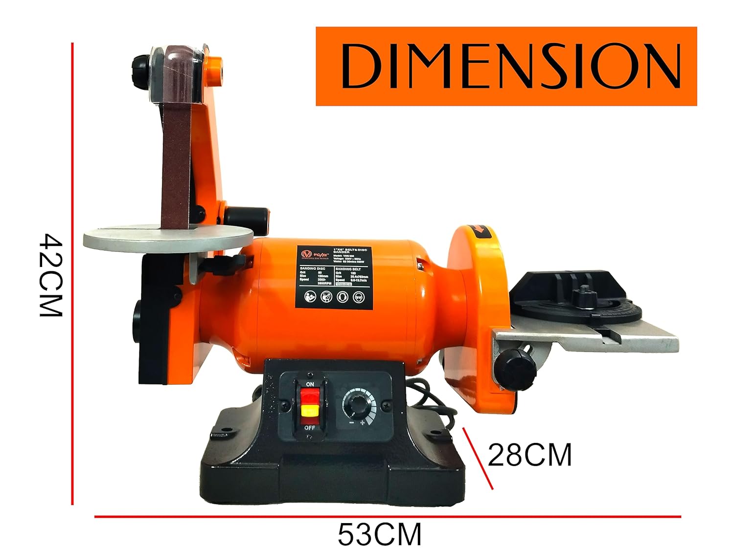 VOLTZ VZ-VDS-550 Electric Belt Grinder Sander (25 x 762 mm) Electric Belt & Disc (150mm) Sander 550W Grinder Polisher 2000-2850RPM Variable Speed Metal Bench Sanding Machine