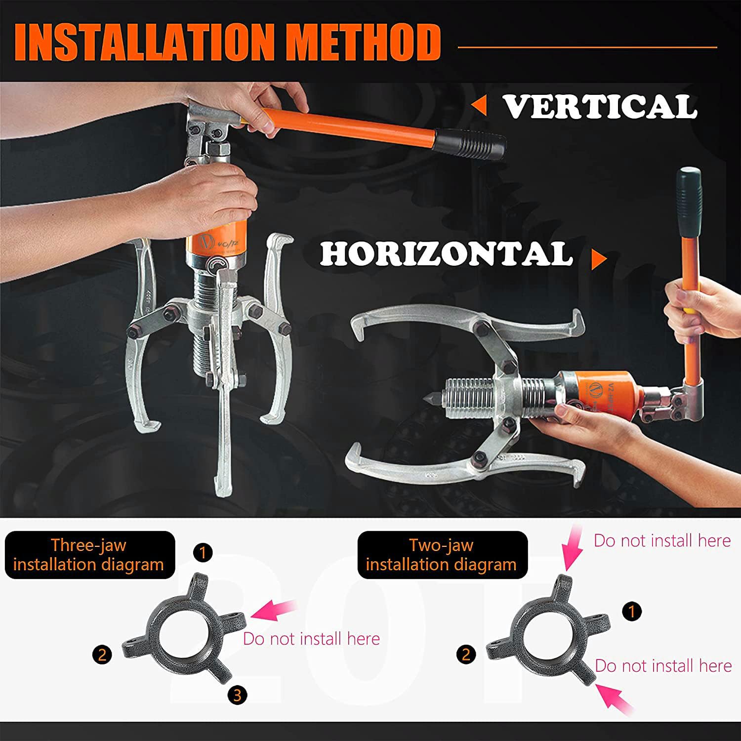 VOLTZ  VZ-HP-5T Hydraulic Pullers Hydraulic Gear Puller Bearing Wheel Pulling 3in1 Pumps Oil Tube Drawing Machine w/Case