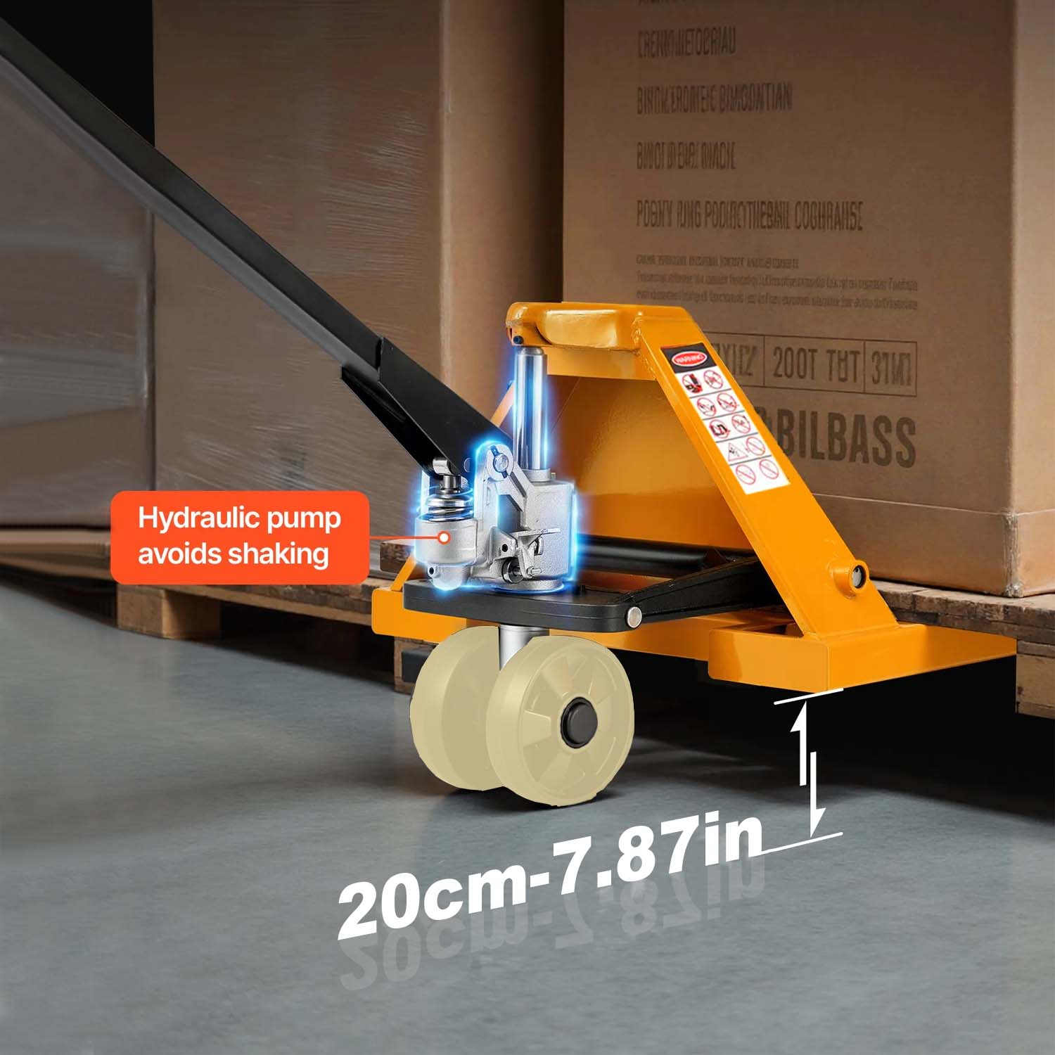 VOLTZ PT-2 Ton Hydraulic Hand Pallet Truck 2000kg Lift Height 200mm, Fork Size 1350x540x12000mm Heavy Duty 3 Stage Lever Manual Use for Warehouse, Factory Operations