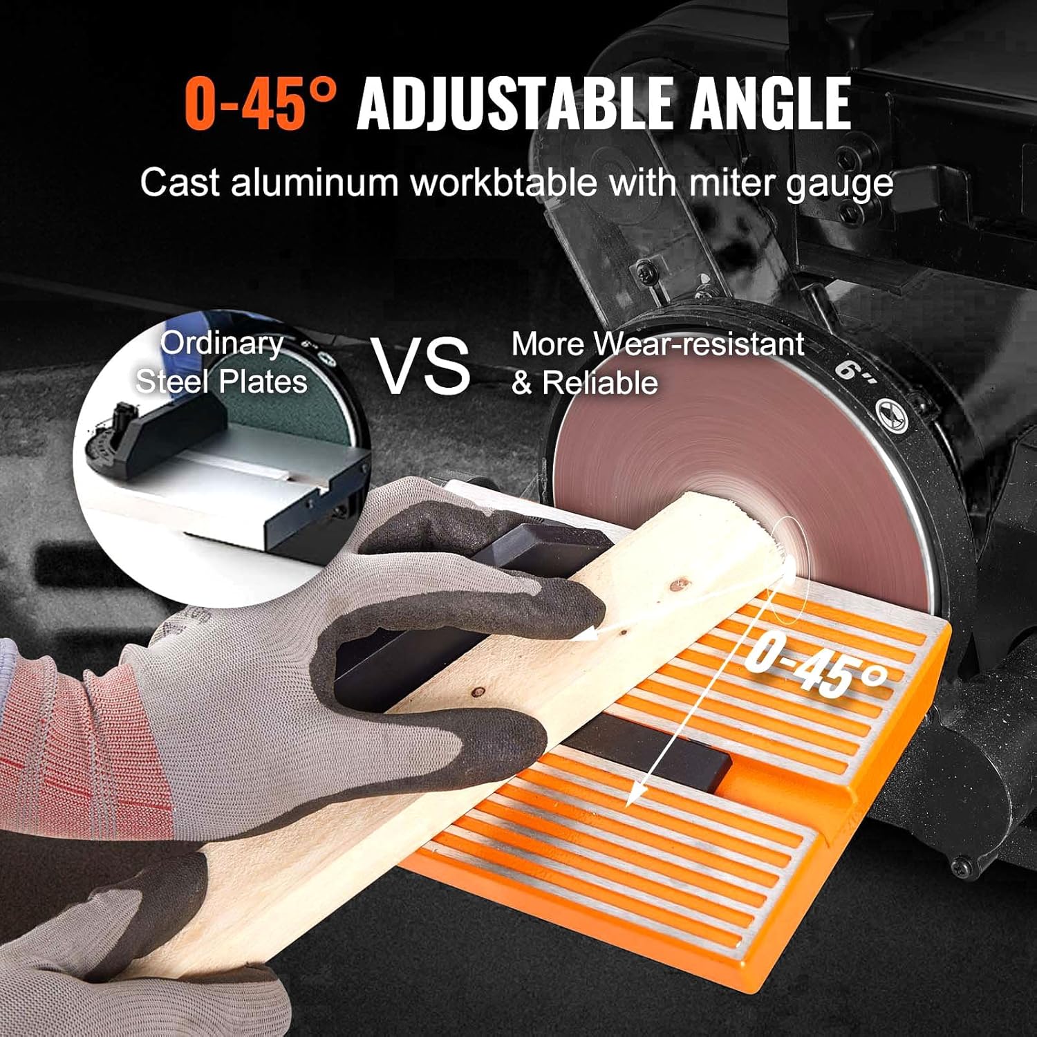VOLTZ VZ-DS-500 Electric Belt Grinder Sander 6 Inch Electric Belt & Disc Sander 500W Grinder Polisher2980RPM Variable Speed Metal Bench Sanding Machine Workshop Sanding Grinding Machine