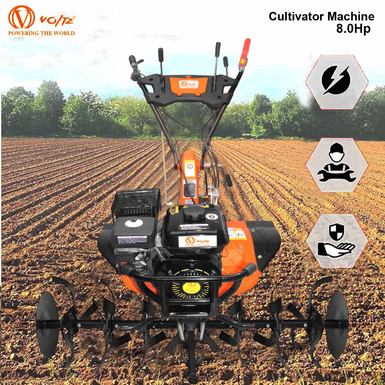 VOLTZ VPX-1500 Agriculture Cultivator VPX-1500 Heavy Duty 8Hp Petrol Engine with High Metal Blades Mini Rotavator,Tiller, Weeder Ideal for All Types of Agriculture Crops Machine
