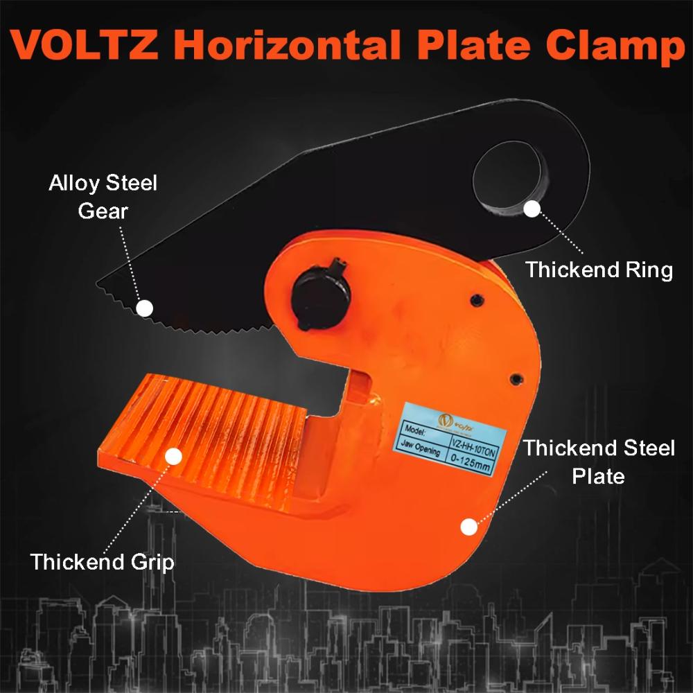 VOLTZ VZ-HH-10 Ton 22000 lbs Horizontal Plate Lifting Clamp Jaw Opening 0-125mm Sheet Metal Lifting Clamp with Flexible Ring Metal Steel Plate Lifting hooks Lifters Heavy Duty