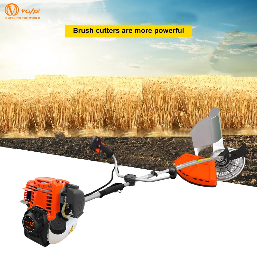 VOLTZ VX35 Brush Cutter 4 Stroke Side Pack Cutter Machine 36cc Extra Power Torque Engine | with Heavy Duty 80 Teeth, 3 Teeth Blades and Tap & Go for Grass Trimming, Lawn Cutting, etc (Fuel Power)