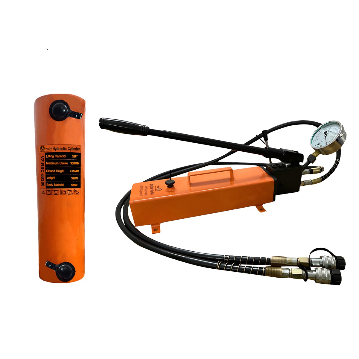 VOLTZ VZ-RSC-50300 Hydraulic Lifting Jack with CP-800S Hydraulic Pump Single Acting Ram 300mm Lifting Hydraulic Cylinder Jack Solid with Hand Pump 50TON