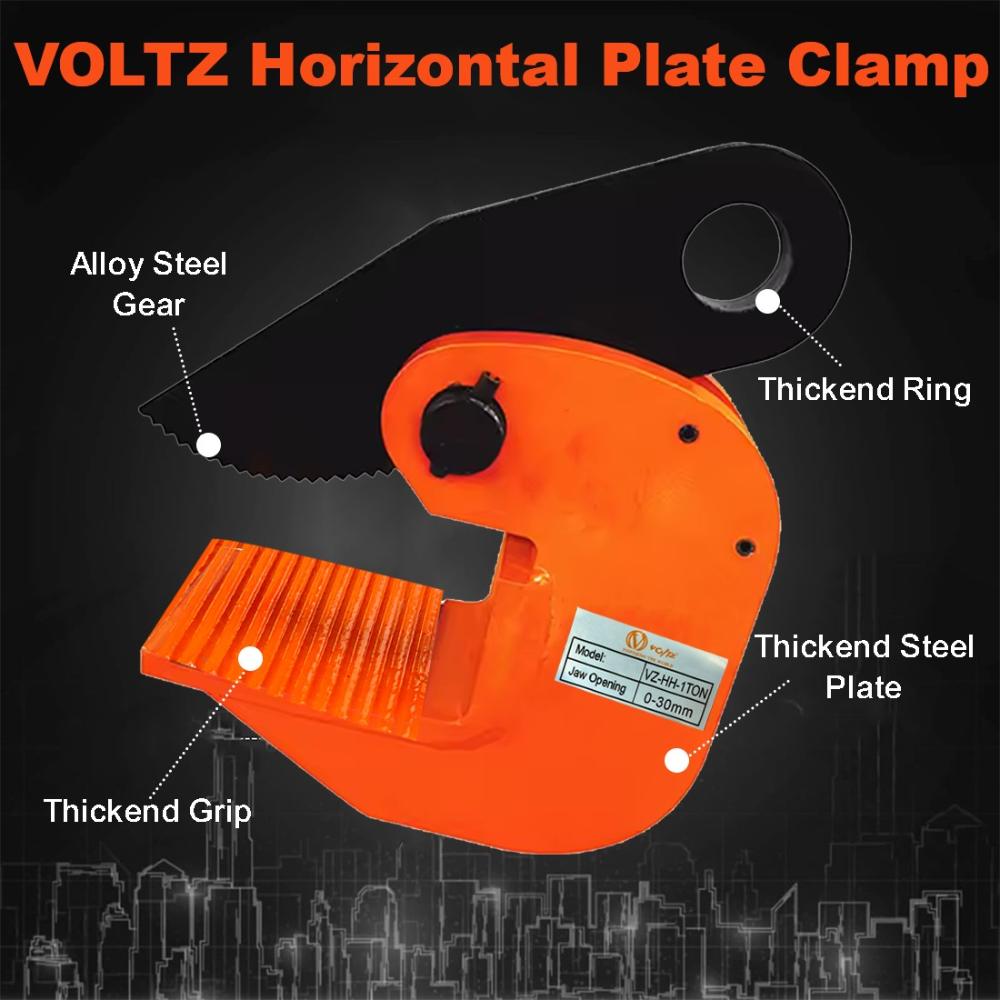 VOLTZ VZ-HH-1 Ton  2200 lbs Horizontal Plate Lifting Clamp Sheet Metal Lifting Clamp with Flexible Ring Metal Steel Plate Lifting hooks Lifters Heavy Duty