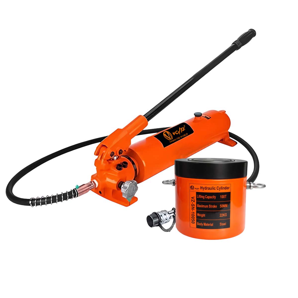 VOLTZ VZ-SN-10050 Hydraulic Lifting Jack with CP-700A Hydraulic Pump Single Acting Lock Nut lifting Stroke 50MM Lift Cylinder Jack Solid 100TON (2inch)