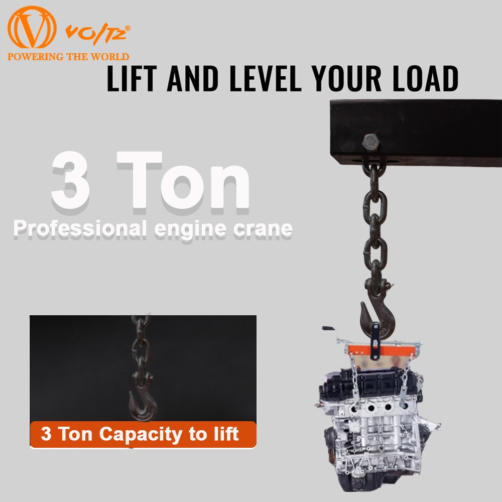 VOLTZ VZ-3 Ton Alloy Steel Engine Hoist Folding Hydraulic Cherry Picker Shop Crane 6600 Ib Lift Shop Crane With Wheels Engine Crane (Black)