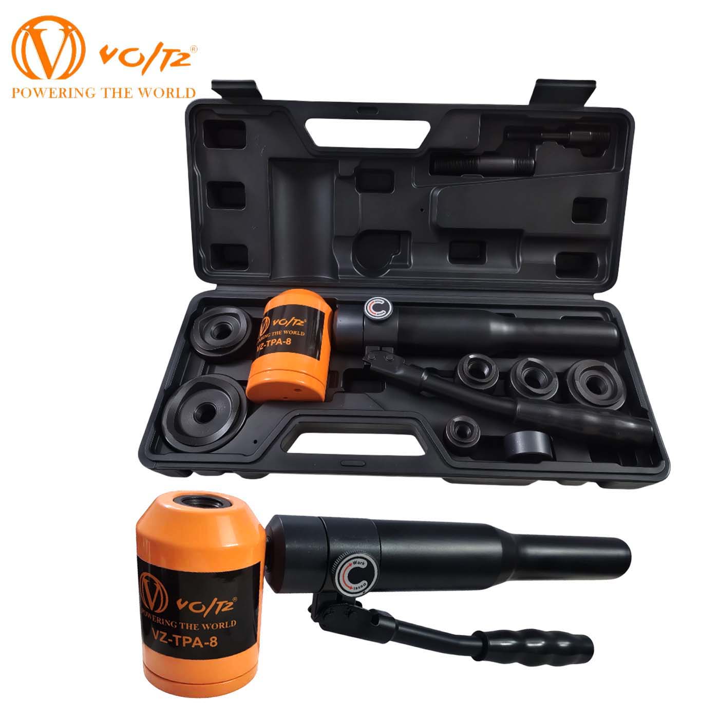 VOLTZ TPA-8 Hydraulic Knockout Metal Hole Punch Driver Kit Electrical Conduit Hole Cutter Set Metal Sheet Puncher Cutter Dies  1/2 to 2 inch (TPA-8 Orange)