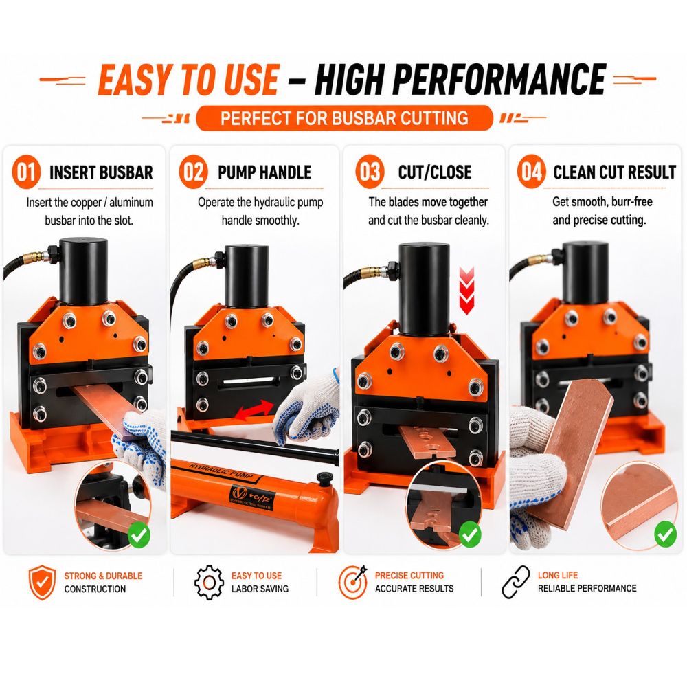 VOLTZ VBC-200 Hydraulic Copper Busbar Cutter Bus Bar Aluminum cutting Tool Sets for 12mm Max of Sheet with CP-700 Manual Hydraulic Pump(35Ton)