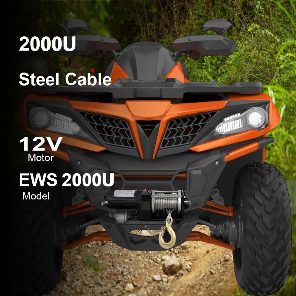 VOLTZ EWS-2000U 12V Electric winch with steel rope (907kg) single line, battery-operated Remote control winch Cable (8M)/4mm alloy steel