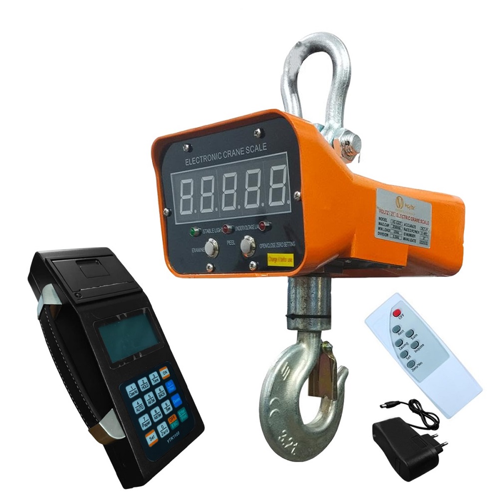 VOLTZ VZ-CS 1Ton Digital Scale With YTK-1100 Handheld Data Printing Instrument 2200lb/1000Kg Digital Hanging Scale Industrial Heavy Duty Crane Scale with Remote Control
