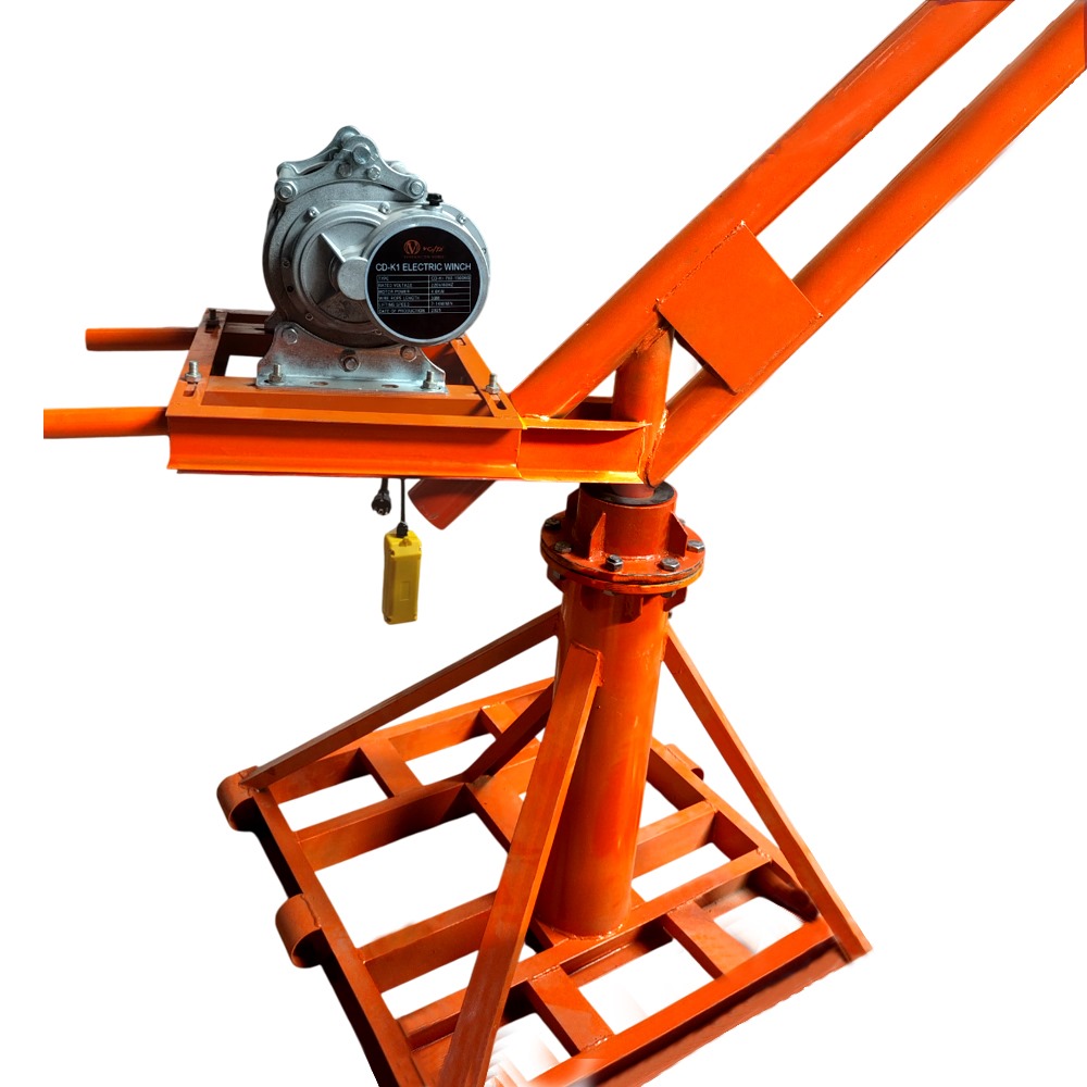 VOLTZ 1000kg Monkey Crane Capacity 360° Mini Crane With 750kg-1500kg Electric Winch Copper Winding Motor, 30 Meter Wire Rope 7-14M/Min High Speed Electric Winch