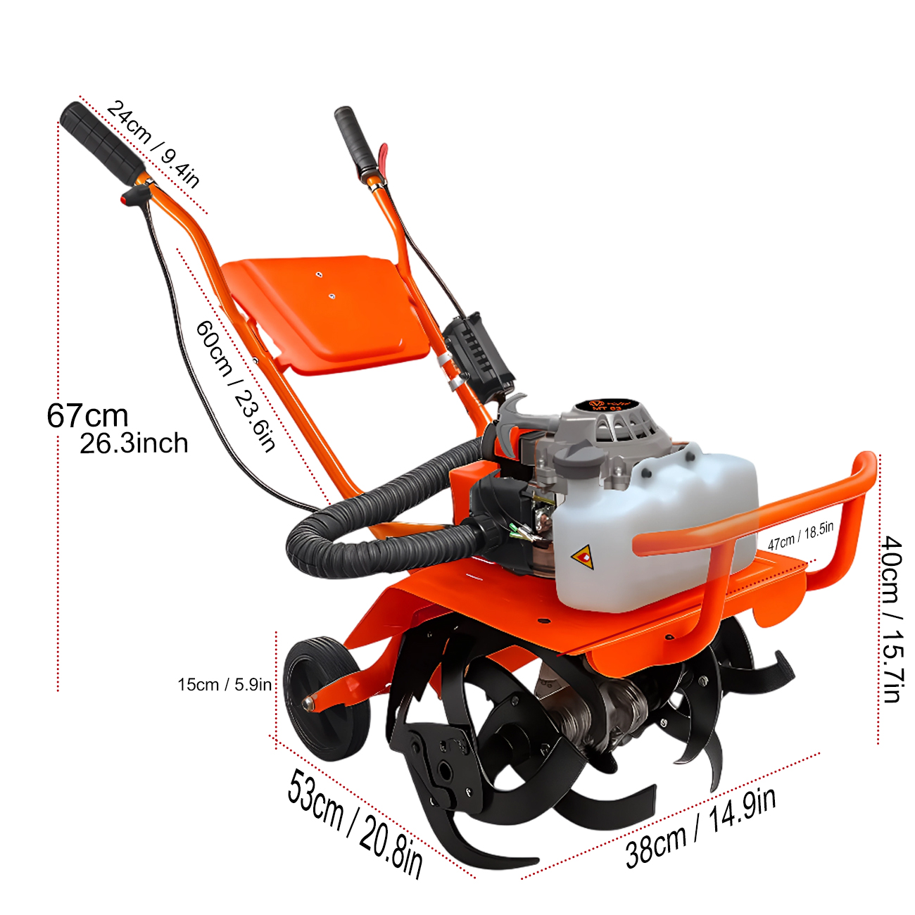 VOLTZ MT-63 Farming Mini Tiller 63cc 3Hp Heavy Duty Powerful 2 Stroke Petrol Engine with High Carbon Steel Blades, Cultivator, Rotavator, Weeder Mini Rotavator (for Agricultural)