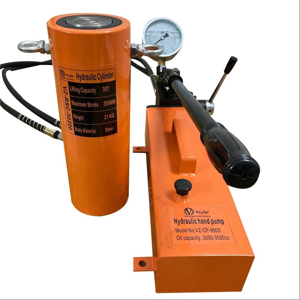VOLTZ RSC-30200 + VZ-CP-800S Hydraulic Cylinders Jack Solid with Hand Pump Double Acting Hydraulic Ram Cylinder 200mm Hydraulic Lifting Cylinders (30T 8Inch)