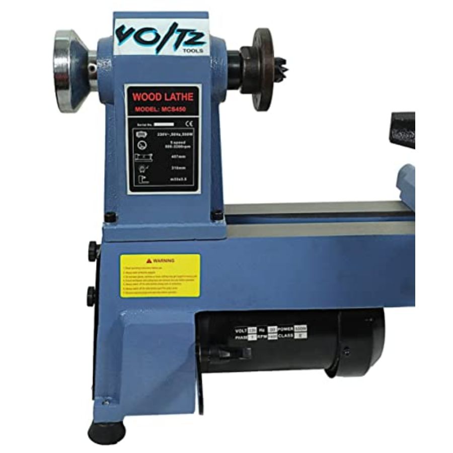 VOLTZ MCS450 - Wood Lathe Power Wood Turning Lathe 450mm 550W Mini Lathe Machine 5 Speed 760/1100/1600/2200/3200 RPM Wood Lathe Perfect for High Speed Sanding and Polishing of Finished Work