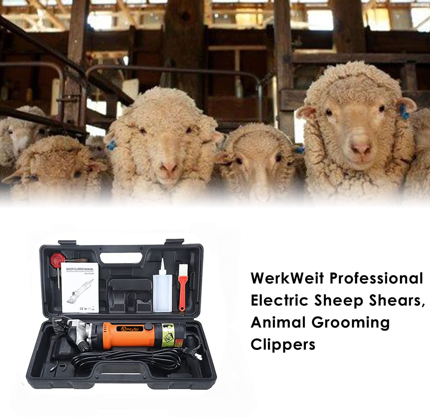 VOLTZ Sheep Clipper 13 Straight Teeth 690W 2400 RPM Electric Professional Heavy Duty Animal Clippers Grooming Clippers for Shaving Thick Hair in Sheep, Goats and Pet Livestock