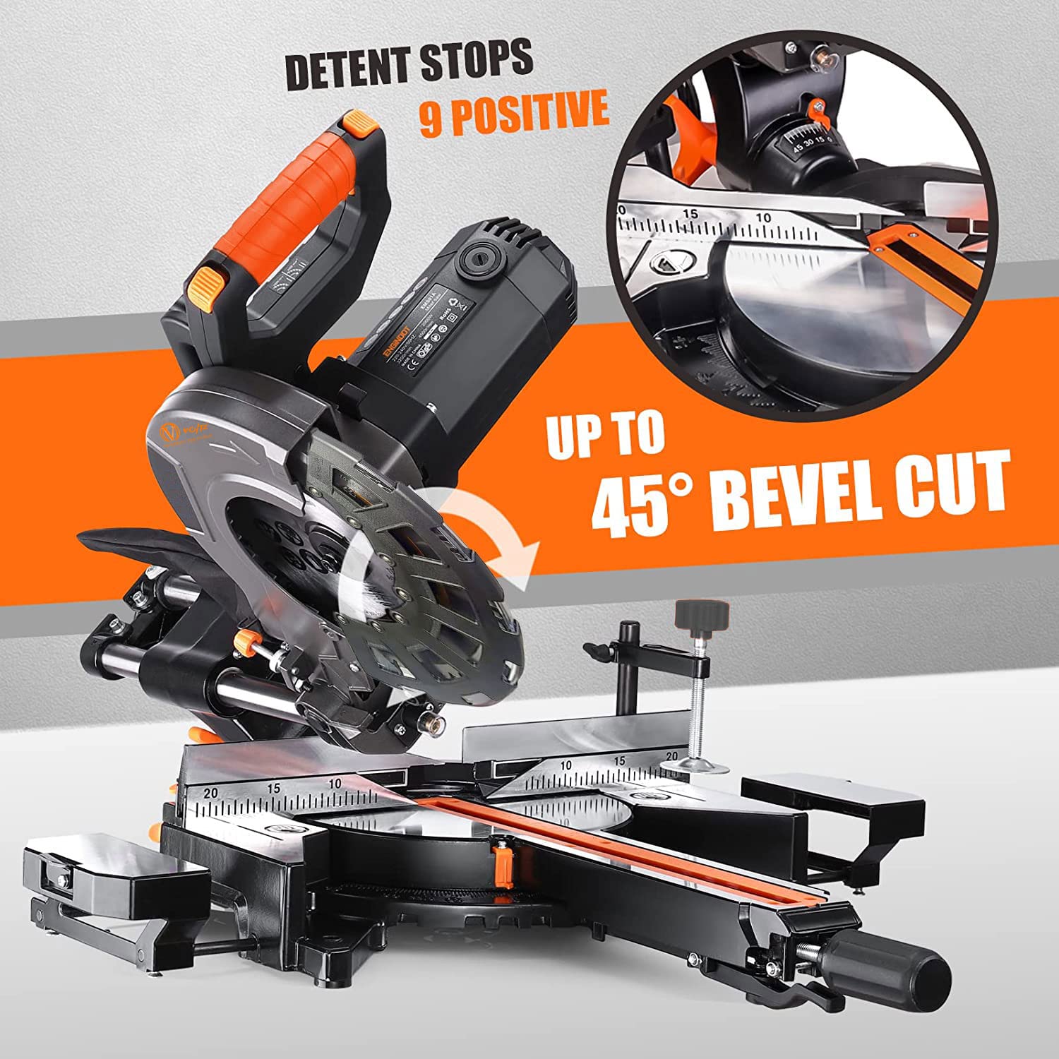 VOLTZ VZ-MS255 Miter Saw 2400W 10" with Dual Bevel Sliding Compound Miter Saw with Laser & LED Light 4500 RPM 255mm Saw Blade Dia & 80T TCT Blade, Professional Miter Saw